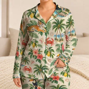 Tropical Palm Toucan Crab and Citrus Haven for Relaxed Coastal Resort Escape Days Satin Pajamas Set
