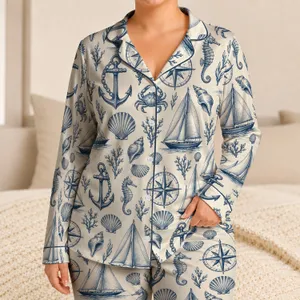 Vintage Nautical Icons for Coastal Getaways and Relaxed Seaside Living for Her Satin Pajamas Set