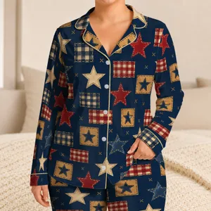 Americana Stars And Plaid For Cozy Country Lounging And Relaxed Home Evenings Satin Pajamas Set