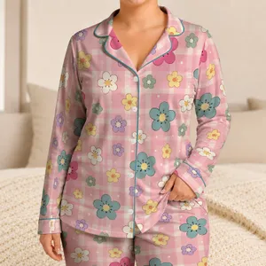 Pastel Cherry Blossom Plaid for Cozy Lounging and Relaxed Evenings at Home for Women Satin Pajamas Set