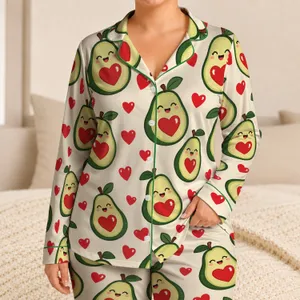 Smiling Avocado Hearts for Cozy Weekend Lounging and Cheerful Fruit Lover Gifts Satin Pajamas Set