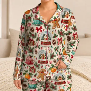Watercolor Christmas Treats and Gingerbread for Cozy Winter Holiday Home Lounging Satin Pajamas Set