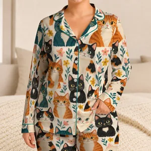 Playful Colorful Cat Faces for Cozy Evenings and Whimsical Lounging for Cat Lovers Satin Pajamas Set