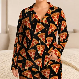 Pepperoni Pizza Slices for Cozy Movie Nights and Relaxed Weekend Lounging at Home Satin Pajamas Set