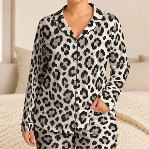 Black Leopard Spots for Cozy Lounging and Relaxed Everyday Style for Women at Home Satin Pajamas Set