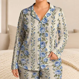Blue Rose Sleepwear for Cozy Evenings and Relaxed Mornings Satin Pajamas Set
