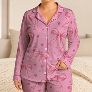 Rose Ribbon Bows and Hearts for a Sweet Romantic Evening at Home Satin Pajamas Set
