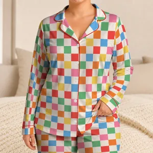 Pastel Checkerboard Squares for Cozy Weekend Mornings and Relaxed At-Home Days Satin Pajamas Set