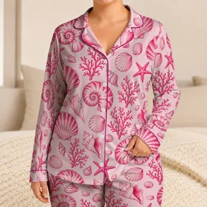 Hot Pink Seashells and Starfish for Coastal Bedtime and Relaxed Summer Getaways for Her Satin Pajamas Set