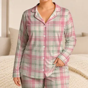 Pastel Pink Mint Plaid for Cozy Lounging and Relaxed Weekend Mornings Satin Pajamas Set