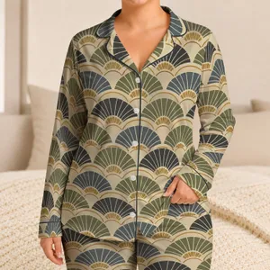 Art Deco Fan Geometry for Relaxed Evenings and Cozy Weekend Lounging Satin Pajamas Set