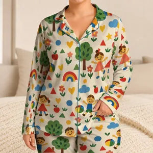 Colorful Geometric Folk Art For Cozy Evenings And Cheerful Home Lounging Satin Pajamas Set