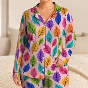 Colorful Autumn Leaves for Cozy Lounging and Relaxed Weekend Mornings at Home Satin Pajamas Set