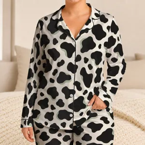 Black And White Cow Spots For Cozy Lounging And Relaxed Weekend Mornings At Home Satin Pajamas Set