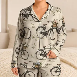 Bicycle Sketches for Cozy Weekend Lounging and Relaxed At-Home Evenings Satin Pajamas Set