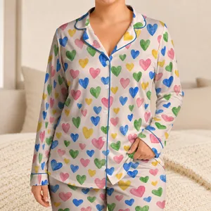 Colorful Heart Motifs for Cozy Valentine Evenings and Sweet Everyday Lounging at Home Satin Pajamas Set