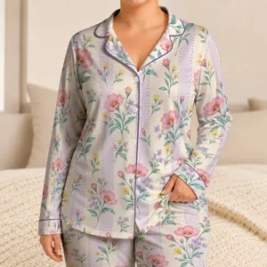 Watercolor Wildflower Sprigs for Cozy Cottage Evenings and Relaxed Home Lounging Satin Pajamas Set