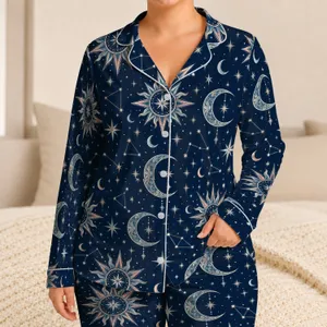 Celestial Mandala Moon and Star Motifs for Cozy Stargazing Evenings Satin Pajamas Set