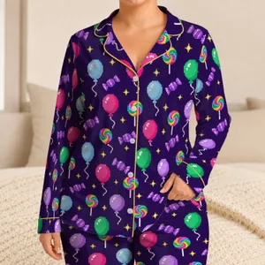 Pixel Balloons And Candy For Playful Birthday Lounging And Cozy Nights Satin Pajamas Set