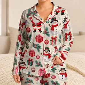 Santa Snowman Gifts and Ornaments for Cozy Christmas Mornings and Festive Gifting Satin Pajamas Set