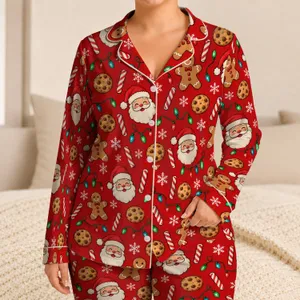 Gingerbread And Santa Christmas Cheer For Cozy Holiday Mornings Satin Pajamas Set