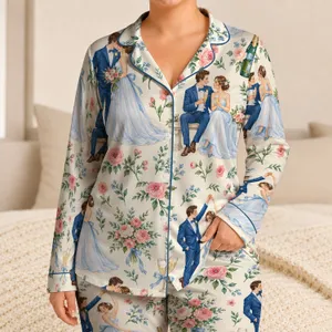 Watercolor Wedding Couple and Flowers for Romantic Bridal Celebrations Satin Pajamas Set