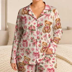 Sweet Teddy Bear And Pink Gift Boxes For Cozy Valentine Evenings And Relaxing Satin Pajamas Set