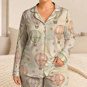 Pastel Hot Air Balloons for Cozy Weekend Lounging and Whimsical Travel Dreams Satin Pajamas Set