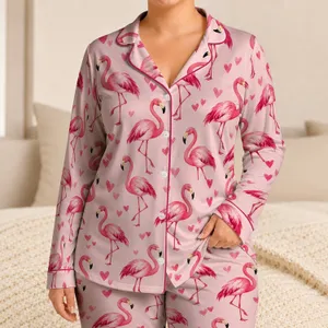 Pink Flamingo Hearts for Cozy Tropical Lounge Nights and Sweet Valentine's Day Gifts Satin Pajamas Set