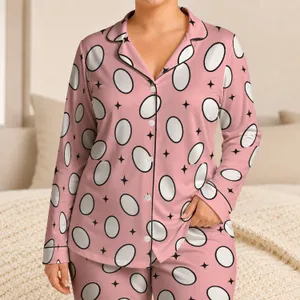Blush Oval and Star Motifs for Cozy Nights and Relaxed Weekend Mornings Satin Pajamas Set