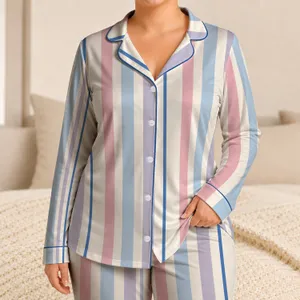 Pastel Vertical Stripes for Cozy Evenings and Relaxed Weekend Lounging Satin Pajamas Set