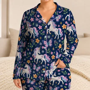 Whimsical Unicorns And Butterflies For Cozy Bedtime Magic And Dreamy Nights For Women Satin Pajamas Set