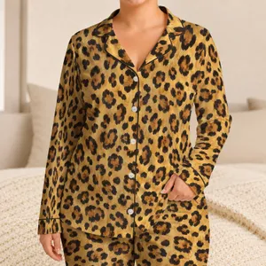 Golden Leopard Spots for Cozy Lounging and Relaxed At-Home Style Satin Pajamas Set