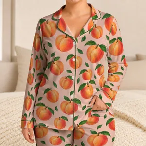 Fresh Peach Fruit Motif for Cozy Lounging and Relaxed Weekend Mornings at Home Satin Pajamas Set