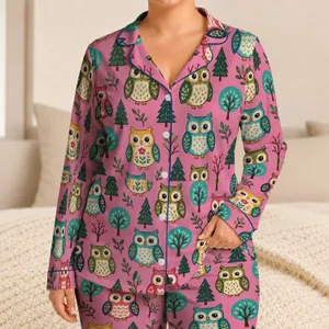 Whimsical Woodland Owls for Cozy Evenings and Relaxed Weekend Lounging Satin Pajamas Set