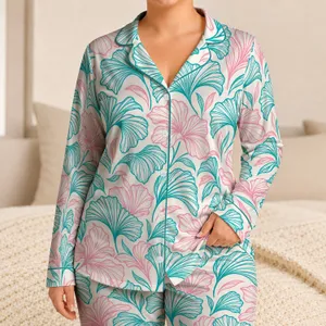 Pastel Botanical Leaves for Relaxing Nights and Cozy Weekend Lounging at Home Satin Pajamas Set