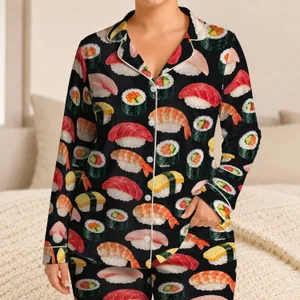 Watercolor Sushi and Seafood for Cozy Foodie Nights and Relaxed Weekends Satin Pajamas Set