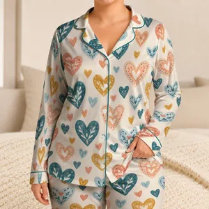 Nordic Doodle Hearts for Cozy Evenings and Relaxed Lounging at Home Satin Pajamas Set