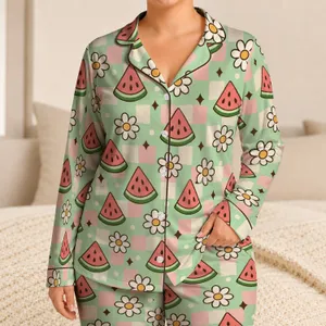 Watermelon Slices And Daisy Blooms For Cheerful Summer Lounging And Cozy Gift Giving Satin Pajamas Set
