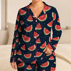 Watermelon Slice Summer Night Lounge Style for Relaxed Warm Weather Evenings Satin Pajamas Set