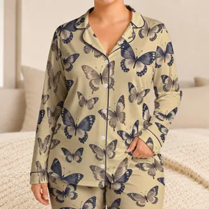 Indigo Butterfly Motif for Cozy Evenings and Relaxed Lounging at Home Satin Pajamas Set