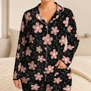 Pink Daisy Blooms for Cozy Evenings and Relaxed Nights, A Sweet Gift for Her at Home Satin Pajamas Set