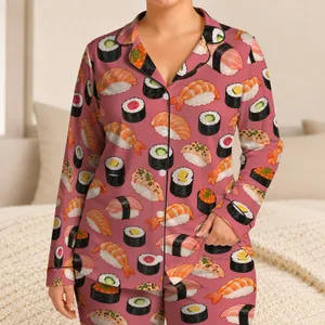 Colorful Sushi and Nigiri Motifs for Cozy Evenings and Japanese Cuisine Enthusiasts Satin Pajamas Set
