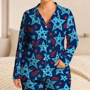 Patriotic Stars and Bold Red Stripes for Cozy Fourth of July Holiday Lounging Satin Pajamas Set