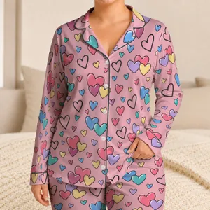 Colorful Cartoon Hearts for Cozy Lounging and Sweet Valentine Moments Satin Pajamas Set