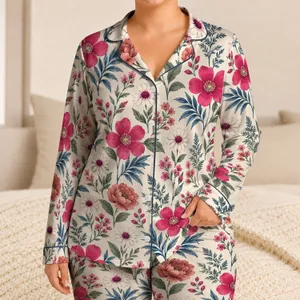 Vintage Botanical Blooms for Cozy Weekend Lounging and Relaxed Everyday Comfort Satin Pajamas Set