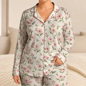 Blush Pink Wildflowers And Sage Sprigs For Gentle Seaside Days And Relaxed Living Satin Pajamas Set
