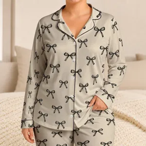 Delicate Black Bows for Cozy Evenings and Relaxed At-Home Lounging Satin Pajamas Set