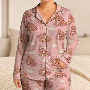 Sleepy Pink Teddy Bears Among Clouds for Cozy Nights and Dreamy Relaxation at Home Satin Pajamas Set