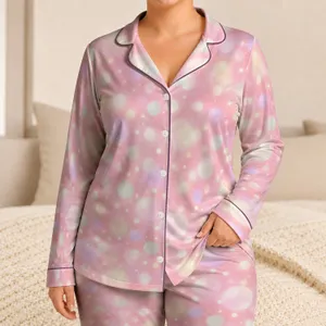 Dreamy Blush Light Spots for Cozy Evenings and Relaxed Lounging at Home for Women Satin Pajamas Set